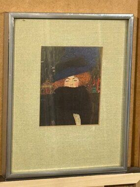 Vintage 'Lady with a Hat & Feather Boa' by Gustav Klimt (metal+glass)
